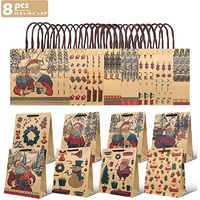 Brown Kraft Christmas Paper Gift Bags, Xmas Medium Kraft Bags,Holiday Wrap with Handles, Christmas Party Supplies,Size: 12.6"x10.2"x3.9" 