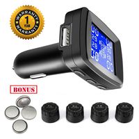 TPMS Tire Pressure Monitoring System with USB socket in monitor, Cigarette Lighter Plug Universal Wireless Car Alarm System LCD Display with 4 External Sensors (Cigarette Lighter Power_External TPMS)