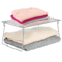 mDesign Farmhouse Metal Stacking Storage Shelf - Closet, Cabinet, Countertop 2-Tier Raised Organizer - for Bedrooms, Bathrooms, Entryways, Hallways - 10.5" x 15.5" x 7.4" - Chrome