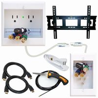PowerBridge Solutions TWO-CK-IKH2TVML Dual Outlet Cable Management System with Flat Screen LED TV Mount for 32-Inch to 65-Inch Television Screens Plus HDMI Cables, Cable Puller, and Drywall Saw