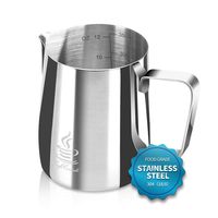 Milk Frothing Pitcher Stainless Steel 304, 12 oz/20oz (350ml/600ml) Espresso Steaming Pitcher with Tick Mark | Decorating Art Pen | 16PCS Coffee Decorating Stencils for Cappuccino y Latte, by FlamGen