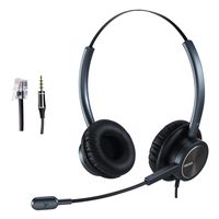 Phone Headset RJ9 for Office Call Center with Noise Cancelling Microphone for Yealink Grandstream Snom Panasonic Plus 3.5mm Connector for iPhone Samsung