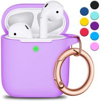 R-fun AirPods Case Cover with Keychain, Full Protective Silicone AirPods Accessories Skin Cover for Women Girl with Apple AirPods Wireless Charging Case, Front LED Visible-Lavender