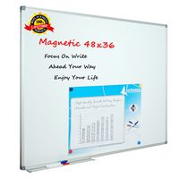 Lockways White Board Dry Erase Board 48 x 36 - Magnetic Whiteboard 4 X 3, Silver Aluminium Frame, Set Including 1 Detachable Aluminum Marker Tray, 3 Dry Erase Markers, 8 Magnets