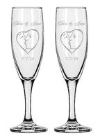 Gifts Infinity Engraved Wedding Interlock Hearts Champagne Flutes Set of 2 Personalized Toasting Glasses (Heart with Kiss)