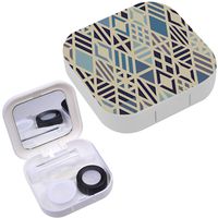 Portable Contact Lens Case Box Travel Kit Mirror + Bottle + Tweezers Container Holder [ Geometric Rhombuses Blue ]