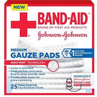Band-Aid Johnson & Johnson Medium Gauze Pads, 25 Medium Sterile Pads 3 in X 3 in (Pack of 12)