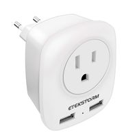 EtekStorm 2 Pack European Plug Adapter International Power Adaptor with 2 USB Ports 2 American Outlets- 4 in 1 european travel plug adapter for German,France, Spain,Greece,Italy,Israel (1 Pack)