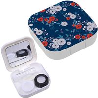 Portable Contact Lens Case Box Travel Kit Mirror + Bottle + Tweezers Container Holder [ Floral Small ]