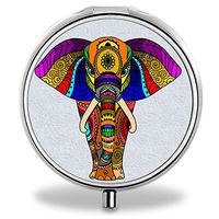 Elephant Pill Case, Round Stainless Drug Organizer Container Medicine Cover for Pocket Daily&Weekly