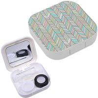 Portable Contact Lens Case Box Travel Kit Mirror + Bottle + Tweezers Container Holder [ Pastel Coloredd Chevron Ornament ]
