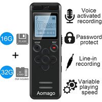 16GB Digital Voice Activated Recorder for Lectures - Aomago 1160 Hours Sound Audio Recorder Dictaphone Voice Activated Recorder Recording Device with Playback,MP3 Player,Password,Variable Speed