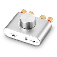 Nobsound Mini 50W x 2 Bluetooth Power Amplifier; 2.0 Channel Stereo Hi-Fi Digital Amp; Wireless Audio Receiver; PC Sound Card for Home Speakers with Power Supply Upgrade Version (Silver)