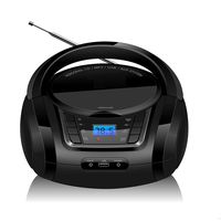 LONPOO Portable Stereo CD Player Sport Boombox FM Radio with Aux Line in, Headphone Jack and USB Port, Foldable Carrying Handle