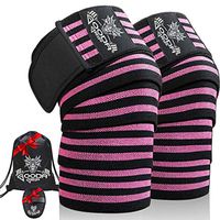 Gooda Grip Knee Wraps – Compression Wraps for Knees, 1 Pair – 74 in. Support Wraps for Men and Women to Support Squats, Weightlifting, and Powerlifting with Free Grips Pads and Gym Bag (Pink)