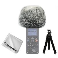 First2savvv Outdoor Portable Digital Recorders Furry Microphone Mic Windscreen Wind Muff for Olympus LS-14 LS14 + mini tripod + Suede cleaning cloth TM-DM-LS14-01TZ3