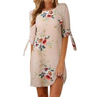 Goddessvan Women's Dresses-Summer Casual Floral Bohemian Chiffon T-Shirt Loose Mini Dress (4XL, Khaki)