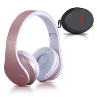 Bluetooth Headphones Over Ear, Rydohi Wireless Stereo Headset with Deep Bass, Foldable and Lightweight, Wired and Wireless Modes Built in Mic for Cell Phone, TV, PC- Rose Gold