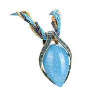 Challyhope Fashion Retro Bohemian Turquoise Stone Pendant Collar Statement Chunky Necklaces Rhinestone Gem Jewelry for Women Beach Hawaii (Blue)
