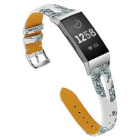 Mtozon Leather Bands Compatible Fitbit Charge 3, Replacement Accessories Wristband Breathable Straps for Women Men, Floral C