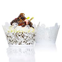 YOZATIA 60pcs White Rose Lace Cupcake Wrappers Holders, Laser Cut Cupcake Liners Decorative Liners for Wedding Party Birthday Cake Decoration Supplies