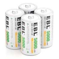 EBL C Batteries High Energy 5000mAh Ready2Use C Rechargeable Battery Cells, 4 Counts
