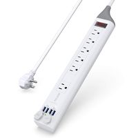 BESTEK USB Power Strip, 6-Outlet Surge Protector AC 125V 15A, DC 5V 4.2A 4 Smart USB Charging Ports, Long 6 Feet Heavy Duty Extension Power Cords, Right Angled Flat Plug, 500Joules, FCC ETL Listed