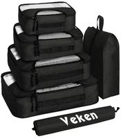 Veken 6 Set Packing Cubes, Travel Luggage Organizers with Laundry Shoe Bag, Black, XL-Large, Large, Medium, Small