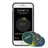 Pixie (4-pack) - Find your lost items faster by SEEING where they are. Lost item tracker/finder for Keys, Luggage, Wallet (iPhone 7 case included)
