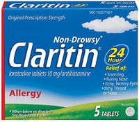 CLARITIN 24 Hour Non Drowsy Allergy Tablets 5 ea (Pack of 10)