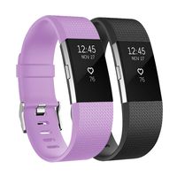 Fundro Replacement Bands Compatible with Fitbit Charge, 2 Pack Soft Accessory Replacement Wristband Strap Classic Large Small Band for Fitbit Charge 2 (Black/Lavender, Small (5.5"-6.7"))