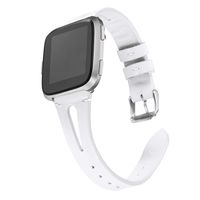 bayite Leather Bands Compatible with Fitbit Versa/Versa 2, Slim Wristband with Ventilated Hole Replacement Accessories Strap Versa Women Men, White