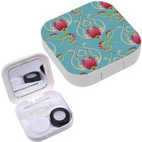 Portable Contact Lens Case Box Travel Kit Mirror + Bottle + Tweezers Container Holder [ Floral Vintage ]