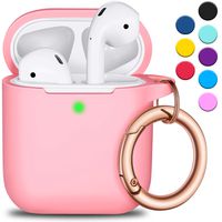 R-fun AirPods Case Cover with Keychain, Full Protective Silicone AirPods Accessories Skin Cover for Women Girl with Apple AirPods Wireless Charging Case, Front LED Visible-Pink