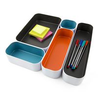 Three By Three Seattle Drawer Organizer Pack of 5, 2", Gray/Sky Blue/Orange (52290)