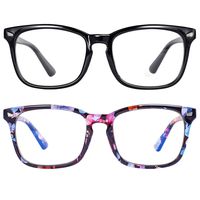 Maxjuli 2 Pack Blue Light Blocking Glasses,Computer Reading/Gaming/TV/Phones Glasses for Women Men(Shiny Black+Flower Black)