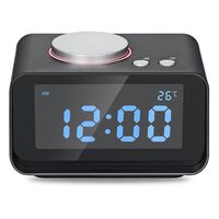 USB Alarm Clock, AKASO Radio Alarm Clock with Snooze Function, 5 Dimmer Brightness, Thermometer, 2 USB Charger Port for iPhone/iPad/iPod/Android and Tablets, Black
