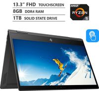 2019 Newest HP Envy x360 Premium 13.3" 2-in-1 FHD IPS Touchscreen Laptop, AMD Ryzen 5 2500U up to 3.60GHz, 8GB RAM, 1TB M.2 SSD, Backlit Keyboard, Wireless-AC, Bluetooth, Windows 10, Dark Ash Silver