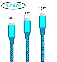 Besown Phone Charger Cable 3Pack Nylon Braided Cord Compatible Phone XS X 8 8Plus 7Plus 7 6Plus 6s -Lake Blue(3/6/10ft)
