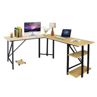 Bizzoelife 59"x66" Large L Shaped Round Corner Computer Desk, Reversible Home Office PC Laptop Gaming Table with CPU Stand and Shelf, Wood & Steel Writing Study Workstation for Space-Saving (Beige)
