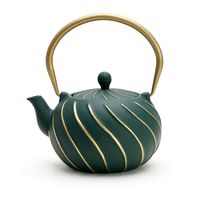 Tea Kettle, TOPTIER Japanese Cast Iron Teapot with Infuser, Stovetop Safe Cast Iron Tea Kettle, Wave Design Cast Iron Teakettle Coated with Enameled Interior for 30 oz (900 ml), Green