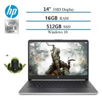 Newest 2020 HP 14" Premium FHD IPS Laptop Notebook Computer, 10th Gen i5-1035G4 (up to 3.7GHz), 16GB RAM, 512GB SSD, HDMI, WiFi, Bluetooth, Windows 10 with S Mode W/ Ghost Manta Gaming Mouse