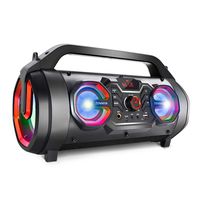 Bluetooth Speakers, 30W Portable Outdoor Boombox with Subwoofer, FM Radio, Colorful Lights, EQ, Stereo Sound, Booming Bass, 10H Playtime Wireless Speaker for Home, Party, Camping, Travel