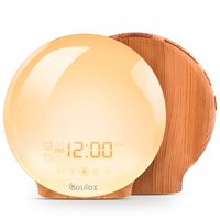 COULAX Wake Up Light LED Alarm Clock with Sunrise/Sunset Simulation Dual Alarm Clocks and Snooze Function 7 Colorful Atmosphere Lamp 7 Nature Sounds with FM Radio,Wood Grain Bedside Lamp Ideal Gift