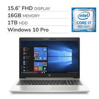 HP ProBook 450 G6 2019 Premium 15.6'' FHD Laptop Notebook Computer, 4-Core Intel i7-8565U 1.8 GHz, 16GB RAM, 1TB HDD, No DVD, Wi-Fi, Bluetooth, Webcam, HDMI, Windows 10 Pro