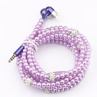 Women Girl Rhinestone Jewelry Design Pearl Necklace Earphones,Super Bass HiFi Wired Earbuds Headphones with Mic Stereo Sound Music Earpiece for iOS and Android Smartphone (Light Purple)