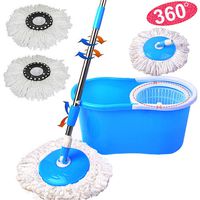 360°Rotating Head Easy Magic Floor Mop Bucket 2X Head Microfiber Spinning USA