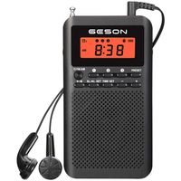 AM FM Radio Portable Pocket Digital Tuning Battery Operated Transistor Radios Best Reception Sleep Timer Preset Alarm Clock and Earphone Black