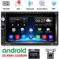 Camecho Android Double Din Car Stereo with 7'' HD Touch Screen Head Unit GPS FM Bluetooth USB Radio Support iOS/Android Phones Mirror Link + 12 LEDs Backup Camera (2G(RAM)+32G(ROM))