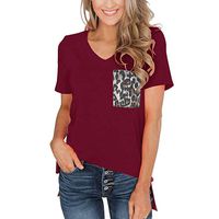Nihewoo Woman T Shirts Loose Pullover Short Sleeve Summer Blouse Shirts Leopard Print Tops Tank Top Tee with Pockets Wine
